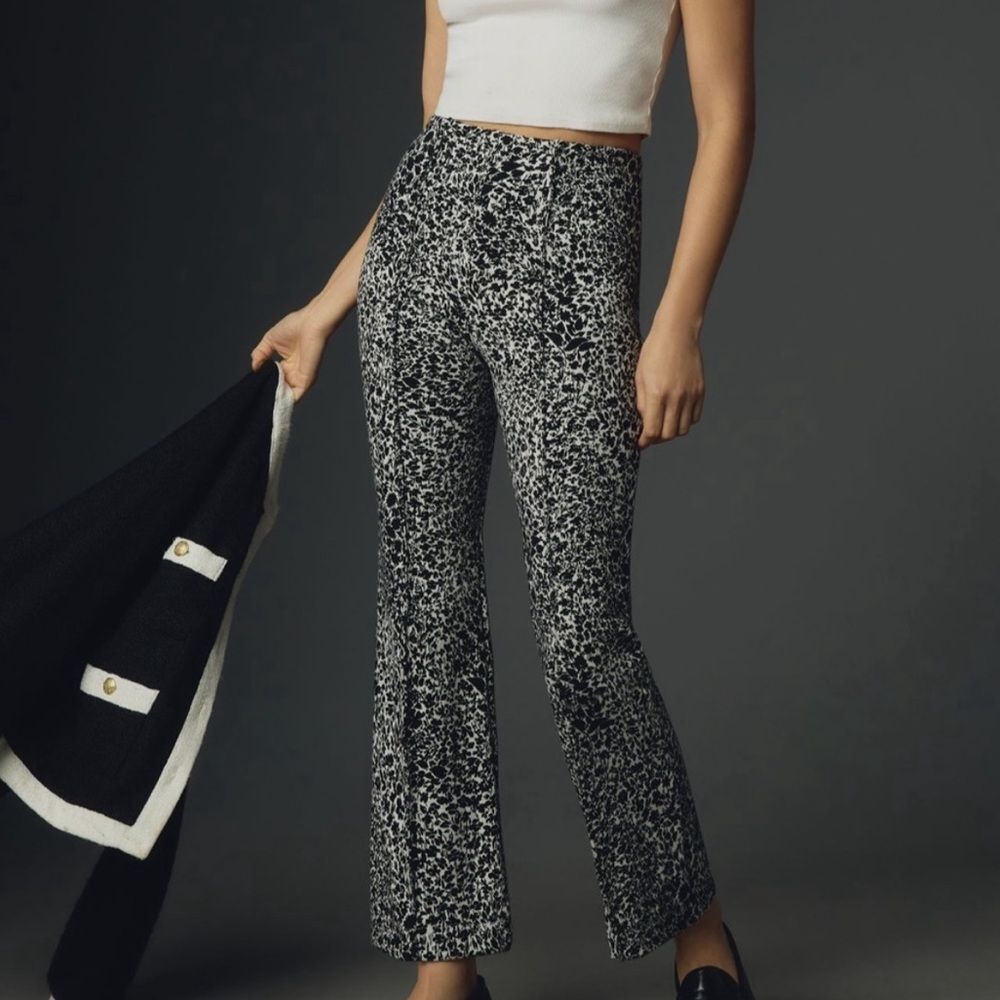 Anthropologie Maeve the‎ Margot kick flare pants black and white floral L petite